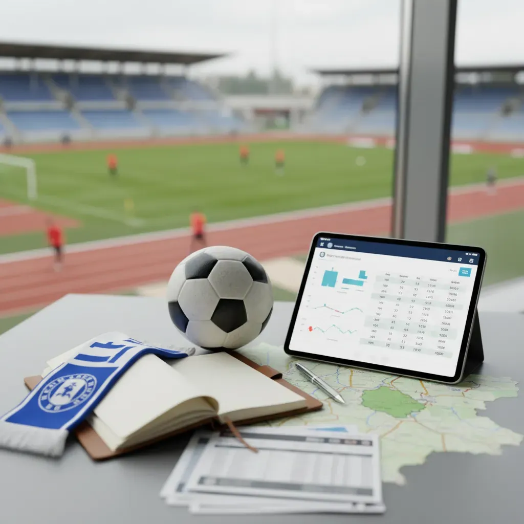 Realistyczne zdjęcie w stylu redakcyjnym o lokalnym sporcie: piłka nożna, stadion Lecha Poznań, akcja sportowa bez twarzy i napisów.